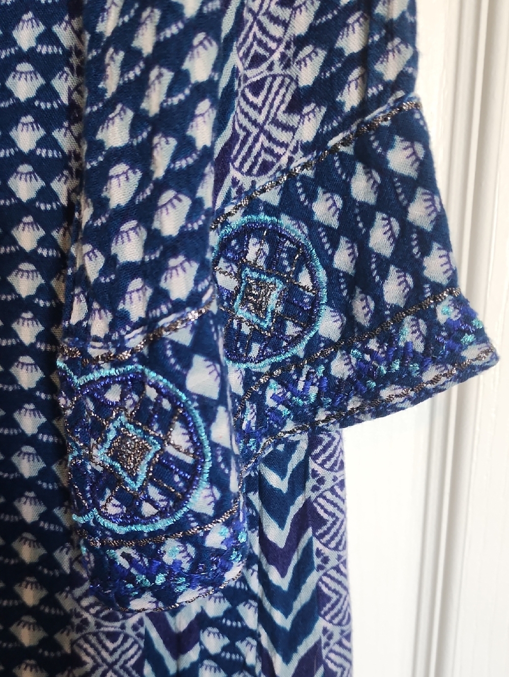 🌊ANTHROPOLOGIE ANTAKEMI + KIN Blue Long-Sleeve Women's Dress. BOHO ✨️L Y2K🌸 - Picture 6 of 12